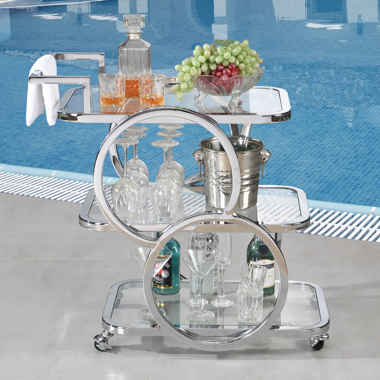 Home Bar Serving Carts 3 Tier Kitchen Carts on Wheels Mobile Bar Carts for Home Kitchen Dining Room Living Room Party, Chrome