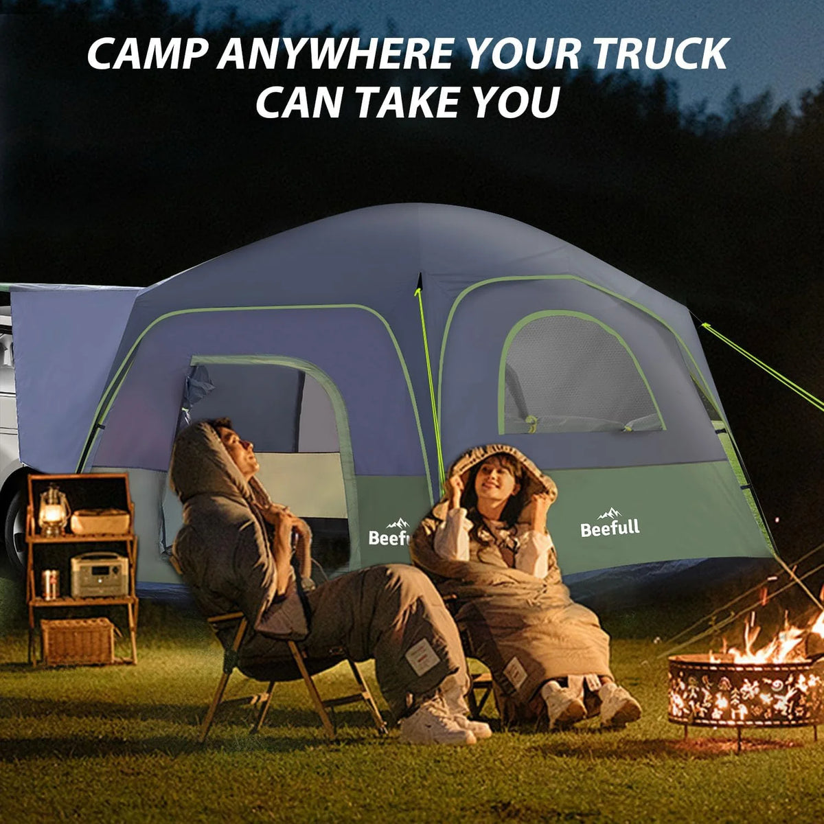 SUV Camping Tent for 6-8 Person with Rainfly, Car Camping Tent with Waterproof, Double Layer Design with Storage Bag, Green & Gray