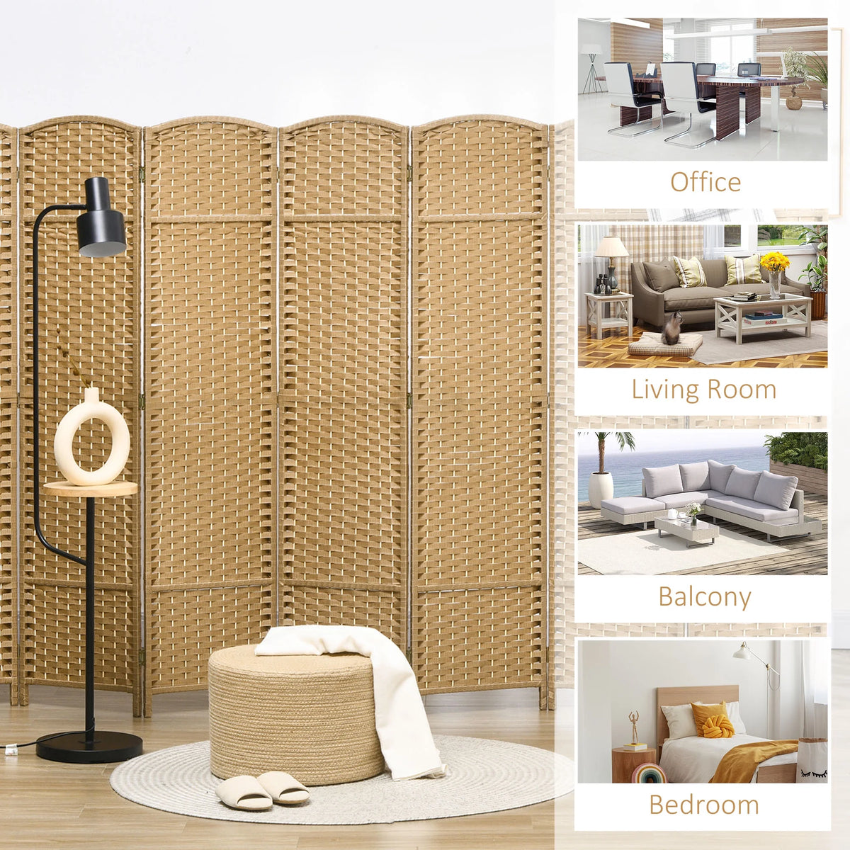 HOMCOM 4 Panel Room Divider Freestanding Folding Privacy Screen Nature Wood