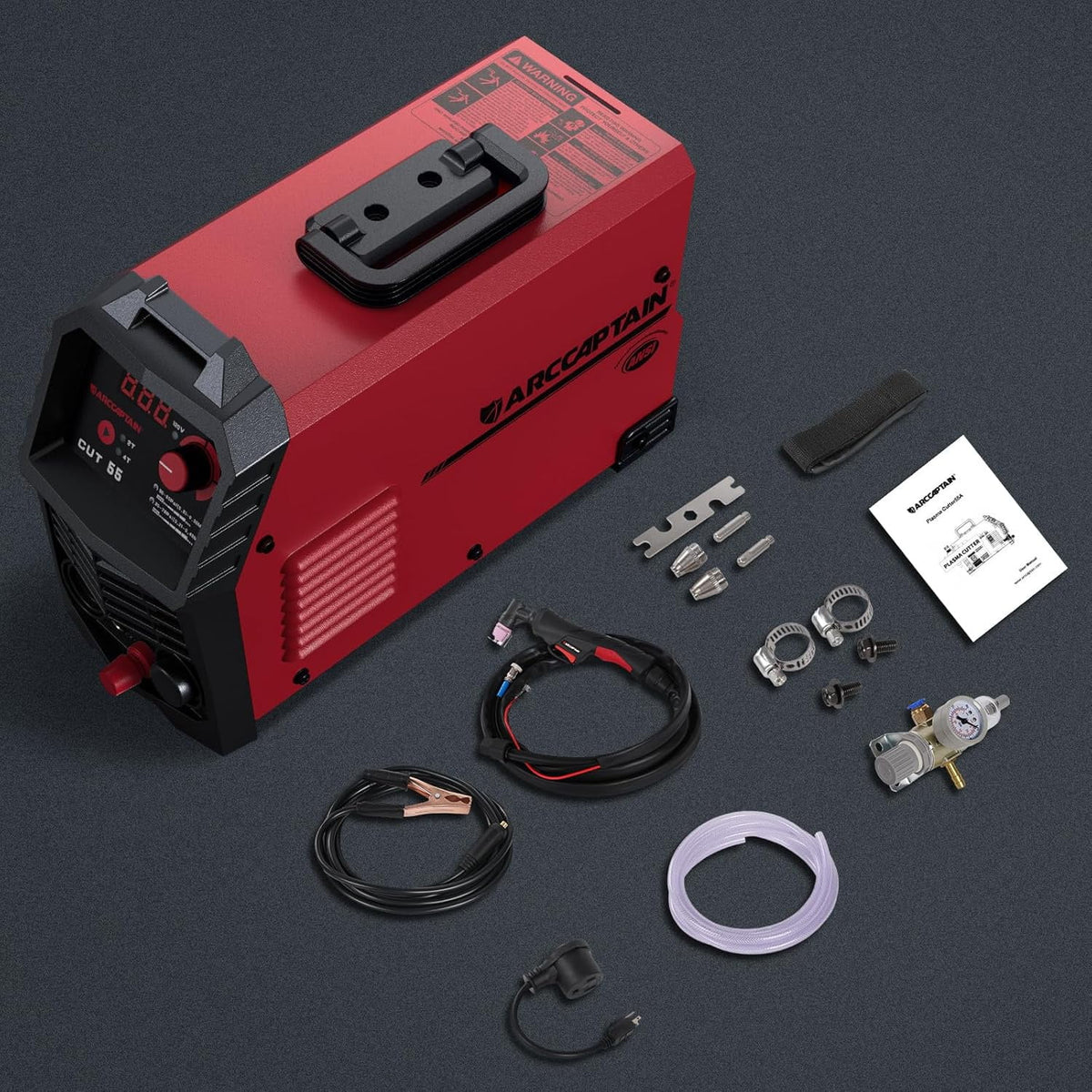 ARCCAPTAIN 55A Plasma Cutter, Non-Touch Pilot ARC High-Frequency Air Plasma Cutting Machine, 110/220V Dual Voltage IGBT Inverter, 1/2" Clean Cut, Post Flow,2T/4T, and 1/4" - 18 NPT, for Beginners DIY