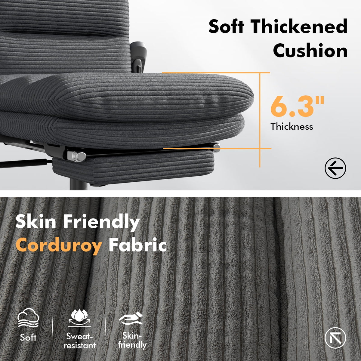 Solfway Criss Cross Chair with Wheels & Flip-up Arms, Executive Office Chair with Foot Rest, Swivel Cross Legged Office Chair, White Corduroy Fabric Comfy Computer Desk Chair, Vanity Chair for Home