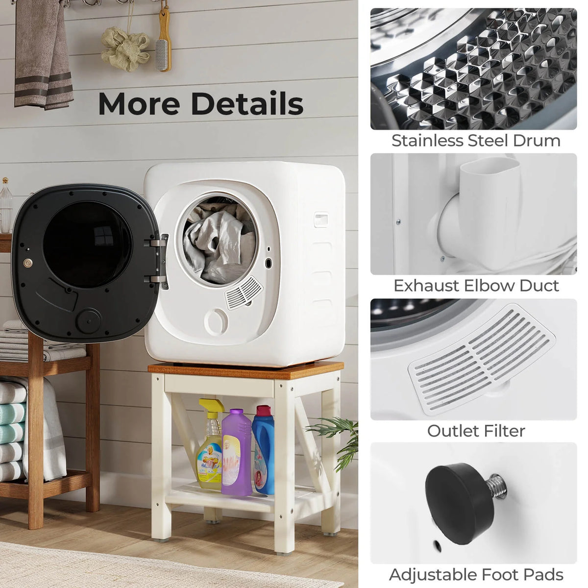 Costway 800W Electric 1.5 cu.ft Compact Drying Machine with Stainless Steel Tub 5 Modes