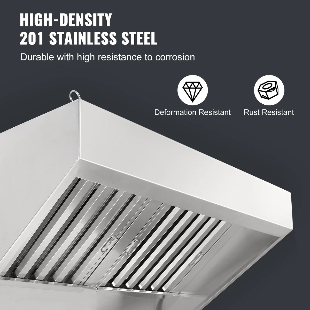 KFFKFF 4FT Commercial Exhaust Hood, Stainless Steel Exhaust Hood with 2 Removable U-shaped Grease Filters for Commercial Use, Suitable for Food Trucks and Concession Trailers, Restaurant Kitchens