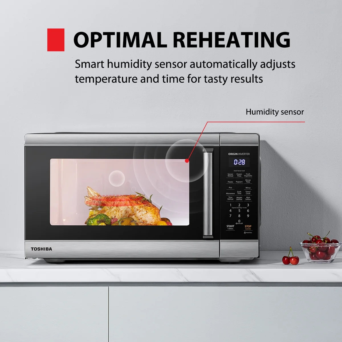 Toshiba 2.2 cu. ft. Countertop Microwave Oven, 1200 Watts, Stainless Steel