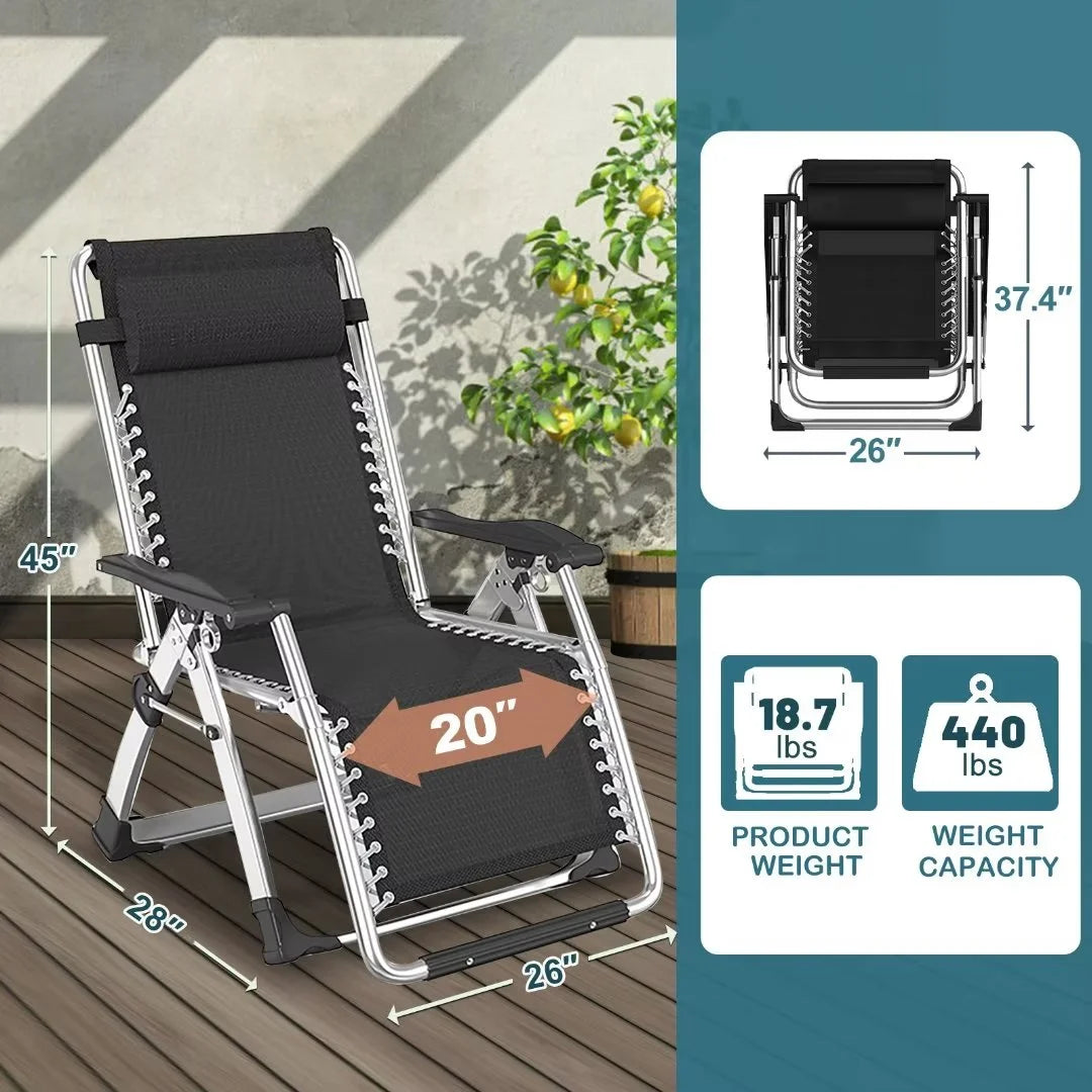 NAIZEA 2 Pack Zero Gravity Chair, Foldable Portable Lawn Recliner with Cushion, Headrest, Cup Holder, Black