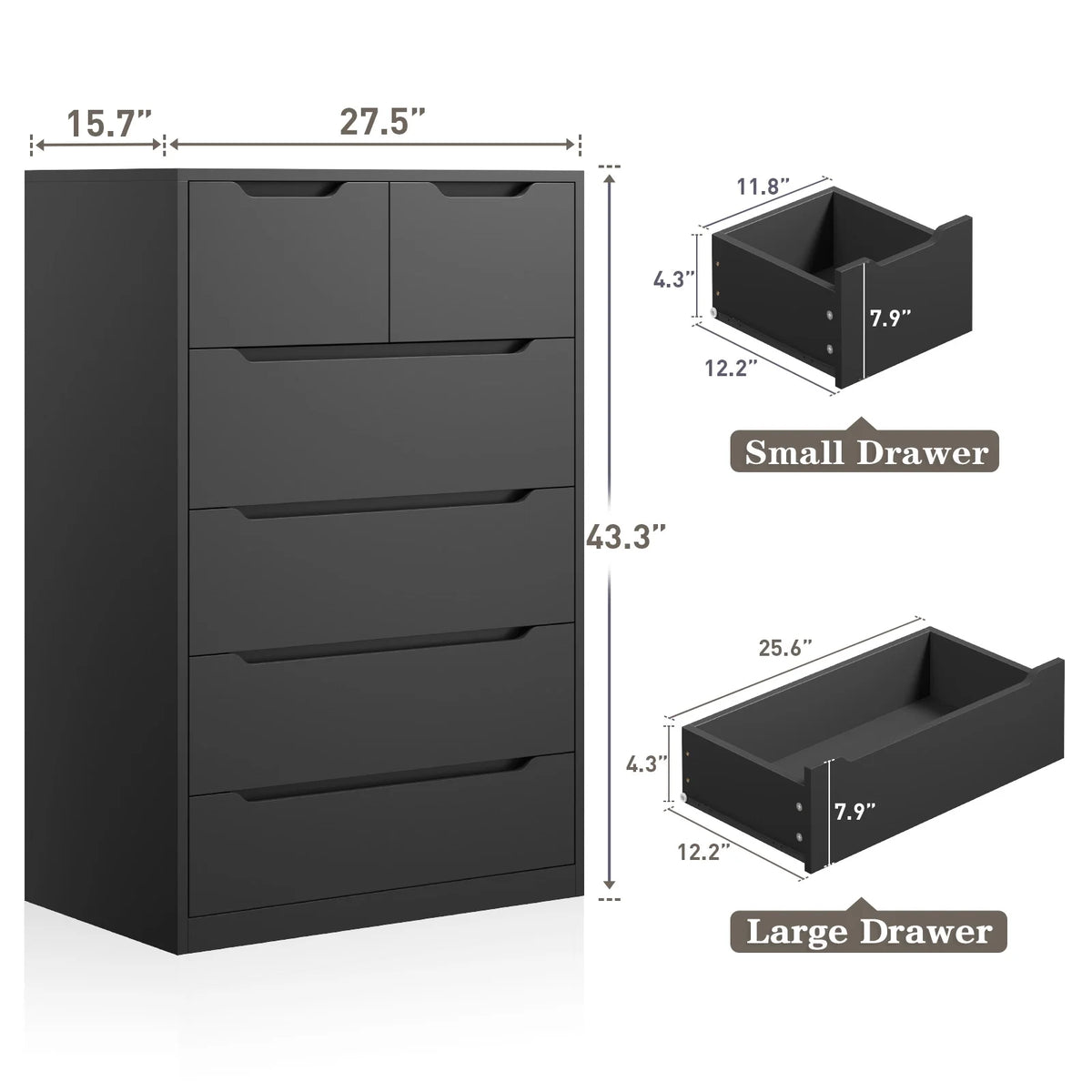 EnHomee White Dresser for Bedroom Wood 6 Drawer Modern Storage Cabinet for Bedroom Living Room Closet, 43.3"Hx 27.5"Lx 15.7"D
