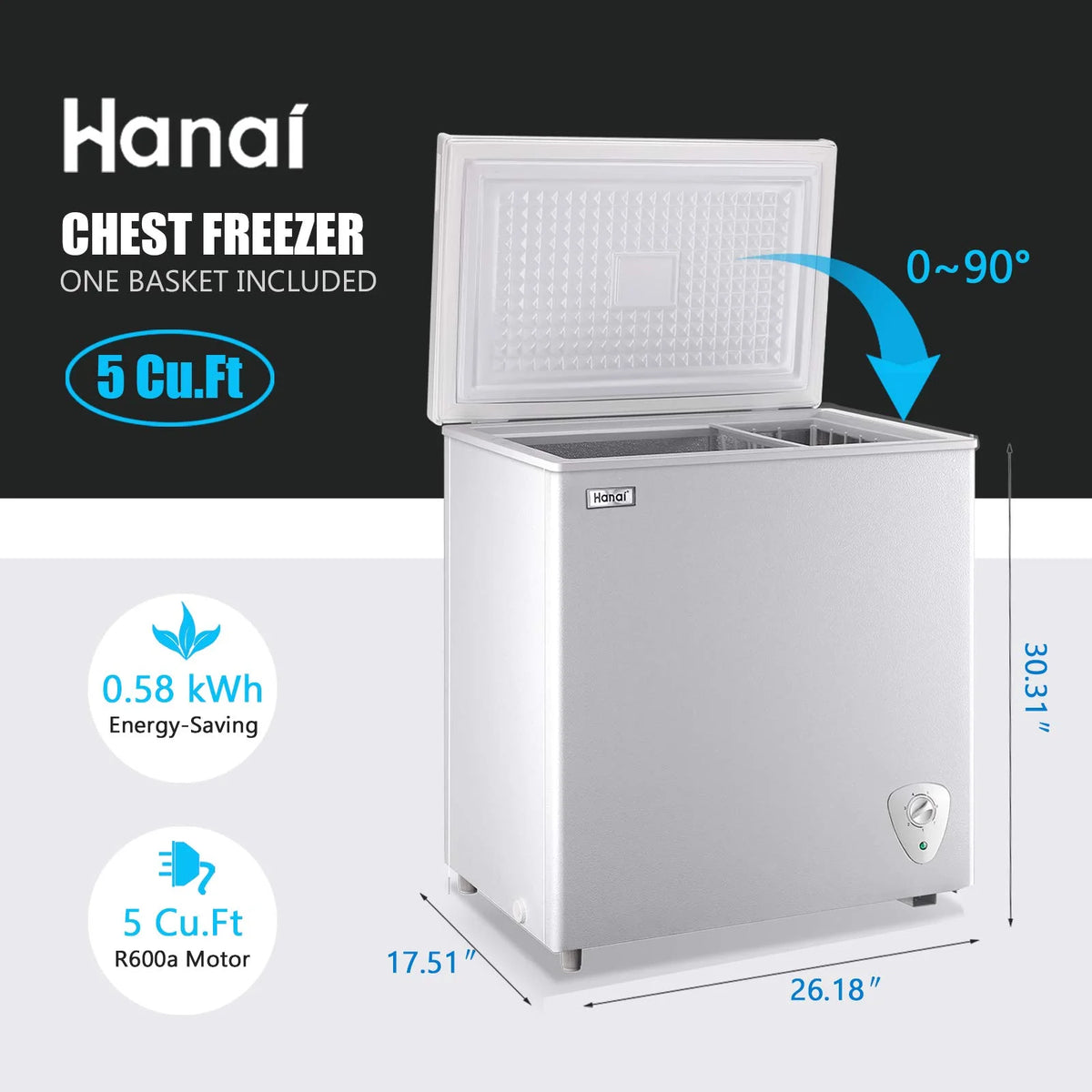 WANAI 3.5 Cu.ft Freezer, Chest Freezer, Deep Freezer with Top Open Door