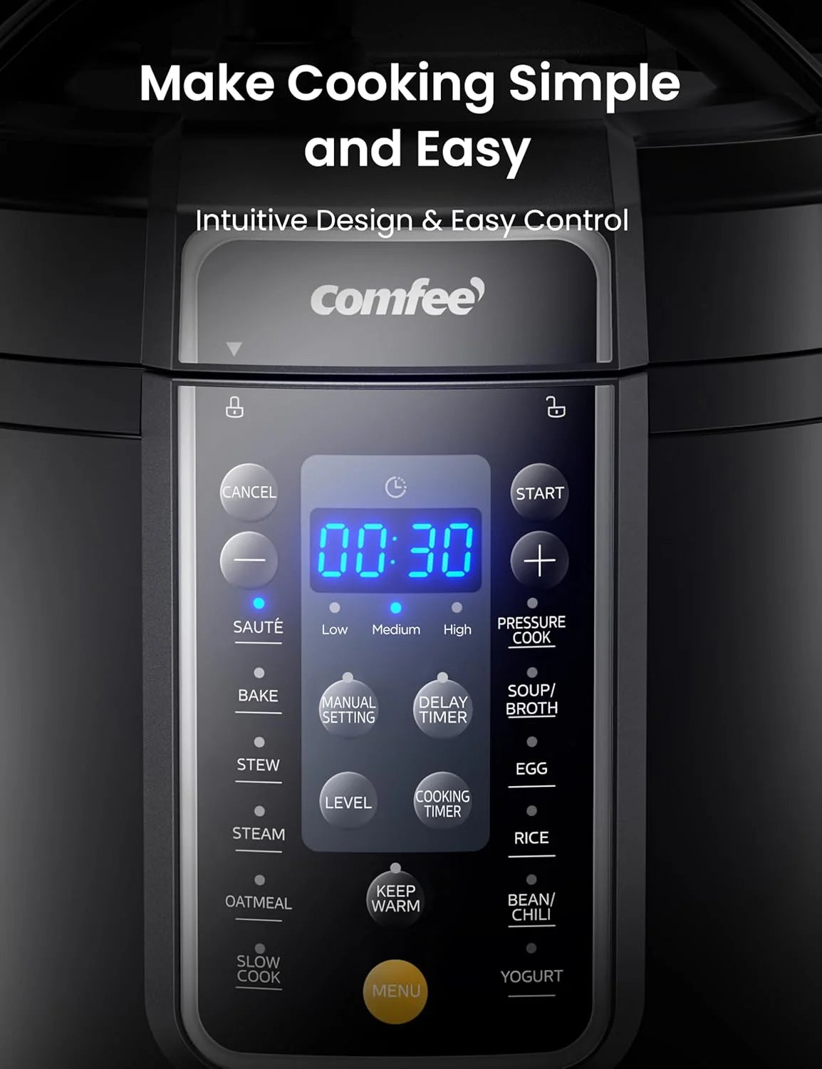COMFEE�� 6QT Electric Pressure Cooker, 9-in-1 Instant Multi Cooker Olla de Presion Rice Cooker Slow Cooker Steamer Saut�� Yogurt Maker Non-Stick Pot