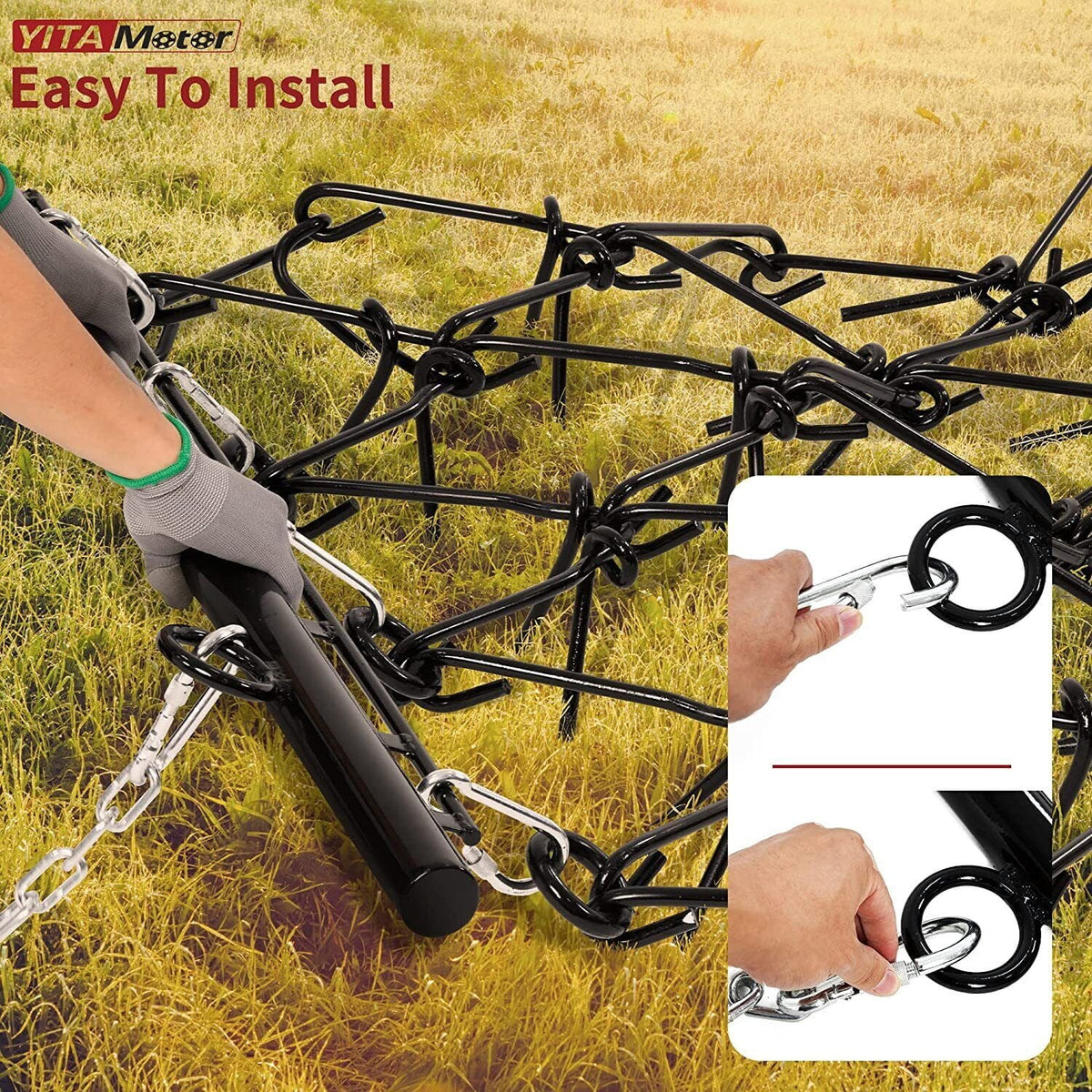RVNI 4FT X 4FT Drag Harrow 3/8in Tines Chain for ATV/UTV Leveling Grading Heavy Duty Tractor ATV&UTV Attachments