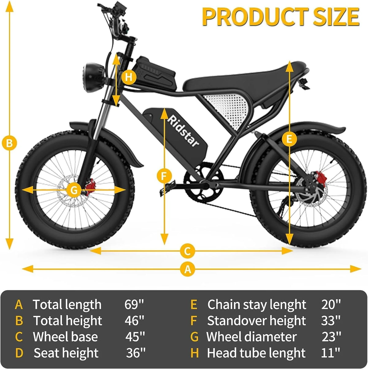Electric Bike for Adults Ridstar, 20" Fat Tire Electric Motorcycle,1000W Electric Bike with Removable 48V/20Ah Battery E-Bike Shimano 7 Full Suspension Electric Bicycle