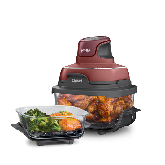 Ninja Crispi 3-in-1 Portable Glass Air Fryer Cooking System, 1500W, 4-Qt & 5-Cup TempWare Glass Containers with Storage Lids, Microwave, Freezer & Dishwasher Safe, White, FN100WH