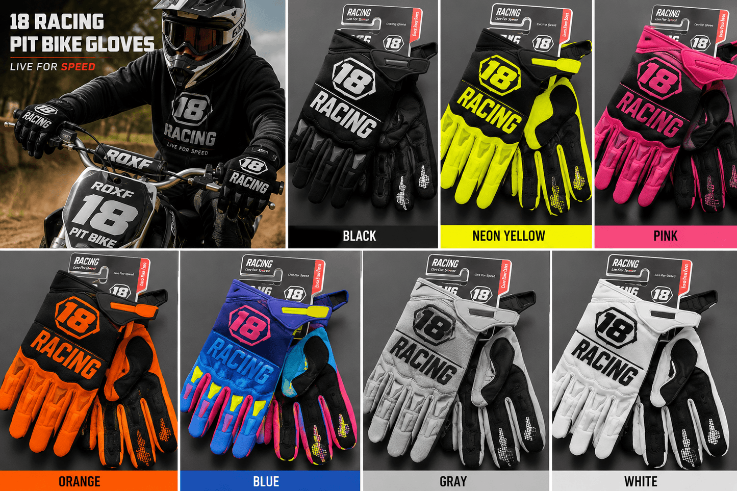 Pit Bike Racing Gloves Available in Multiple Colors