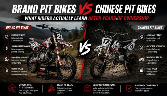 Brand pit bikes vs Chinese pit bikes comparison showing performance and affordability differences