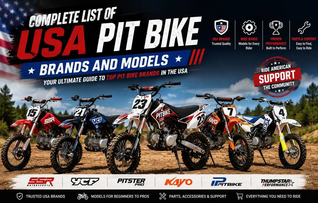 Complete list of USA pit bike brands and models featuring popular off-road pit bikes