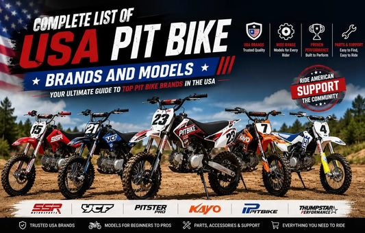 Complete list of USA pit bike brands and models featuring popular off-road pit bikes