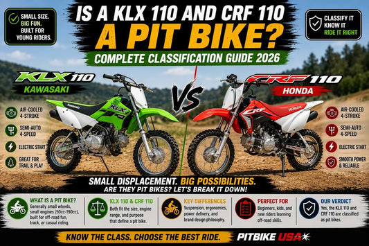 Kawasaki KLX 110 and Honda CRF 110 side-by-side pit bike comparison