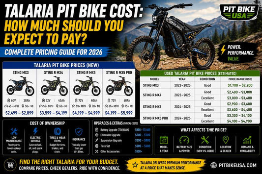 Talaria electric pit bike pricing guide showing new and used Talaria model costs and ownership expenses