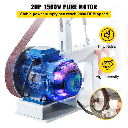 KFFKFF 1500W 2HP Metalworking Belt Sander Grinder, 2" x 82" Adjustable Speed, 3-in-1 Sander Polisher with 3 Grinding Moulds & Flat Platen Tool Rest, Ideal for Knife Crafting