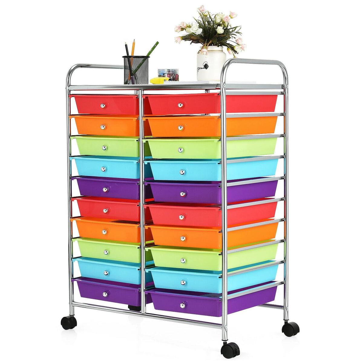 Gymax Office Rolling Cart 20 Storage Drawers Scrapbook Paper Studio Organizer Mutlicolor