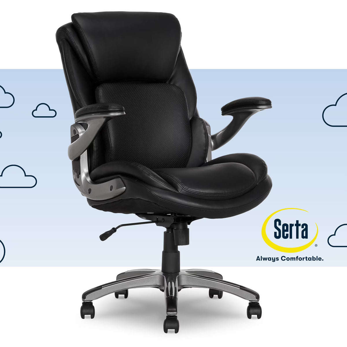 Serta Lumbar Support and Swivel Manager Desk Chair, Black