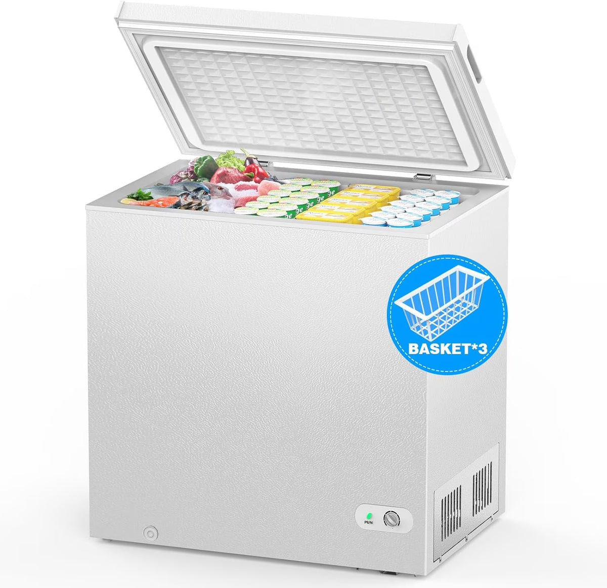 Crzoe 1.8 Cu.Ft Chest Freezer with Removable Basket and Bottom Defrost Water Drain Freestanding Mini Freezer with Adjustable 7 Thermostat for Home/Apartment, Black