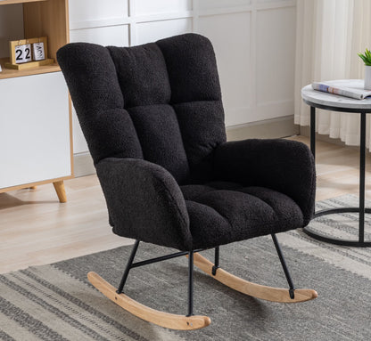 Rocking Chair Nursery,Teddy Upholstered Glider Rocker with High Backrest,Modern Rocking Accent Chairs Glider Recliner for Living Room, Nursery, Bedroom,White