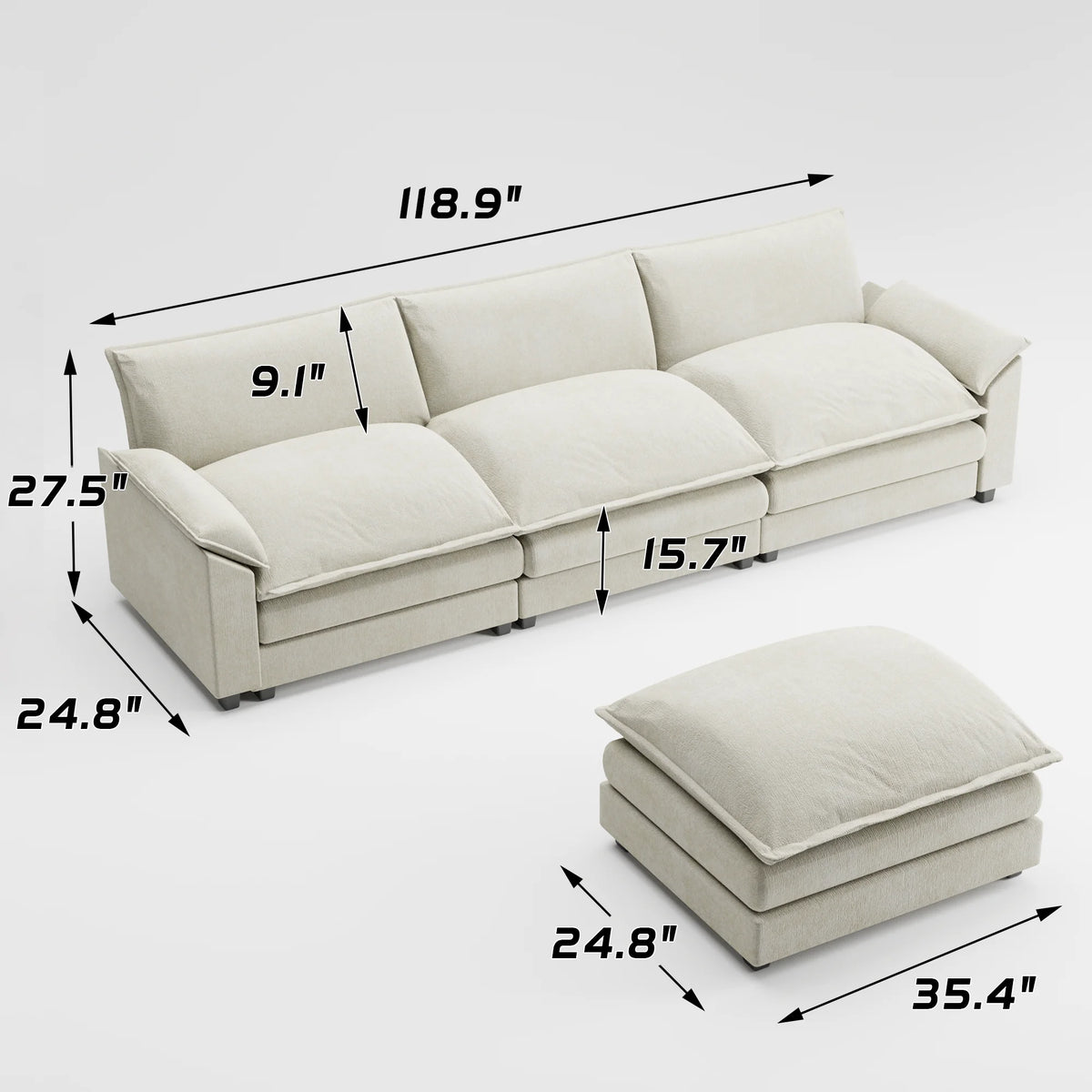 Homall Sectional Sofa 3-seat L-shaped Sofa with reversible toffee chair Movable Footrest Sofa,Gray