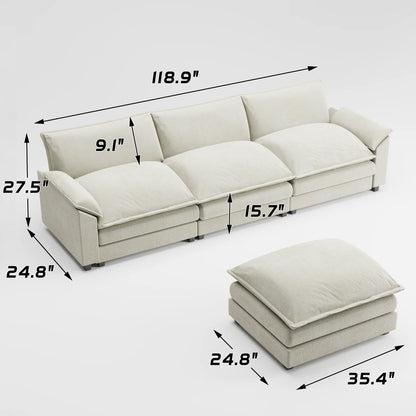 Homall Sectional Sofa 3-seat L-shaped Sofa with reversible toffee chair Movable Footrest Sofa,Gray