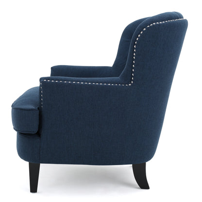 Noble House Tanner Tufted Fabric Club Accent Chair, Dark Blue