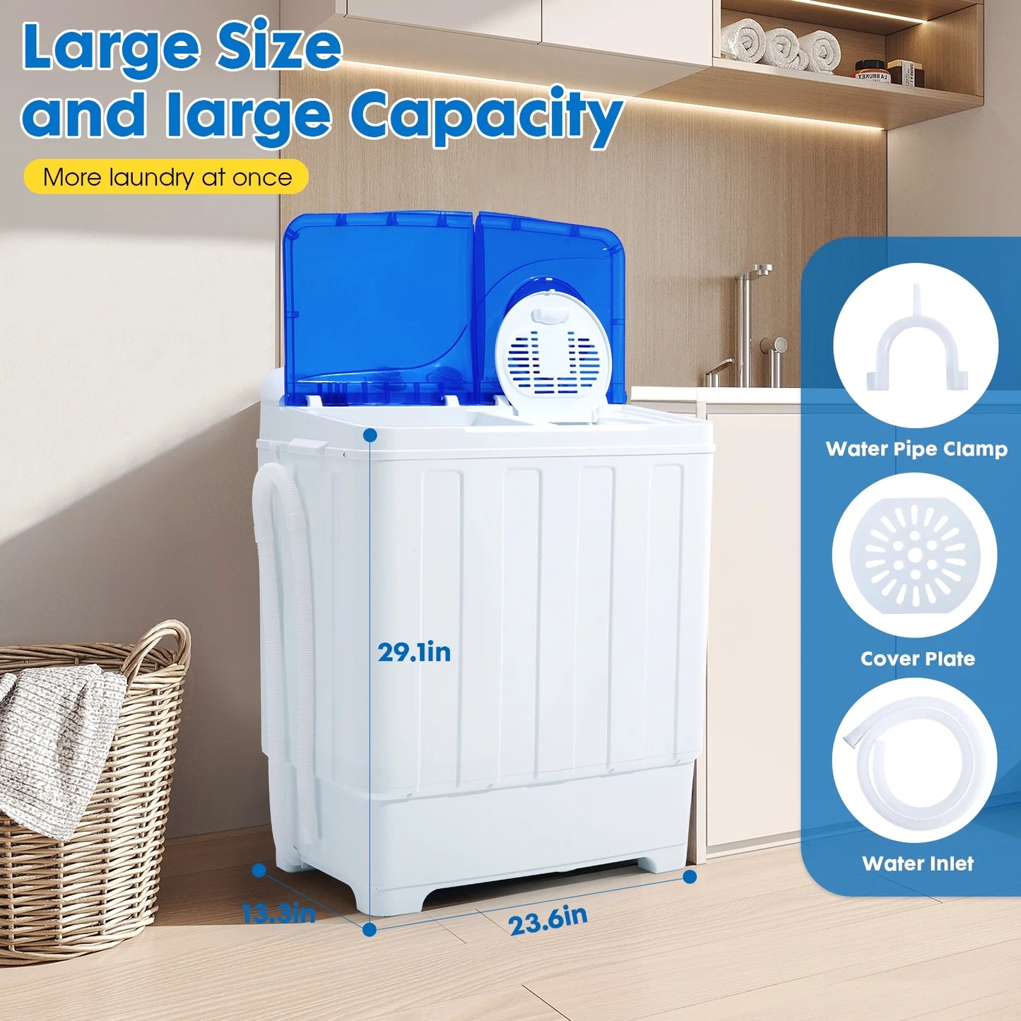 Artbros 28lbs Portable Twin Tub Washing Machine with Drain Pump, Compact Laundry Washer for Apartments, Dorms, Blue