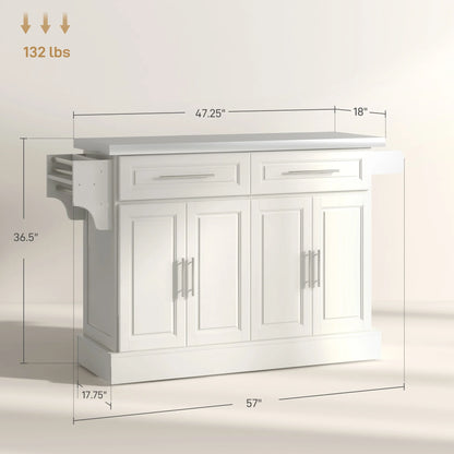 HOMCOM Multi-functional Rolling Kitchen Island Cart with Cabinets and Drawers, Portable Kitchen Storage Cabinet with Spice Rack, Towel Rack, Knife Rack, Steel Top