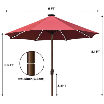 EliteShade Sunbrella Solar Umbrellas 9ft Market Umbrella with 80 LED Lights Patio Umbrellas Outdoor Table Umbrella with Ventilation and 5 Years Non-Fading Top,Ruby