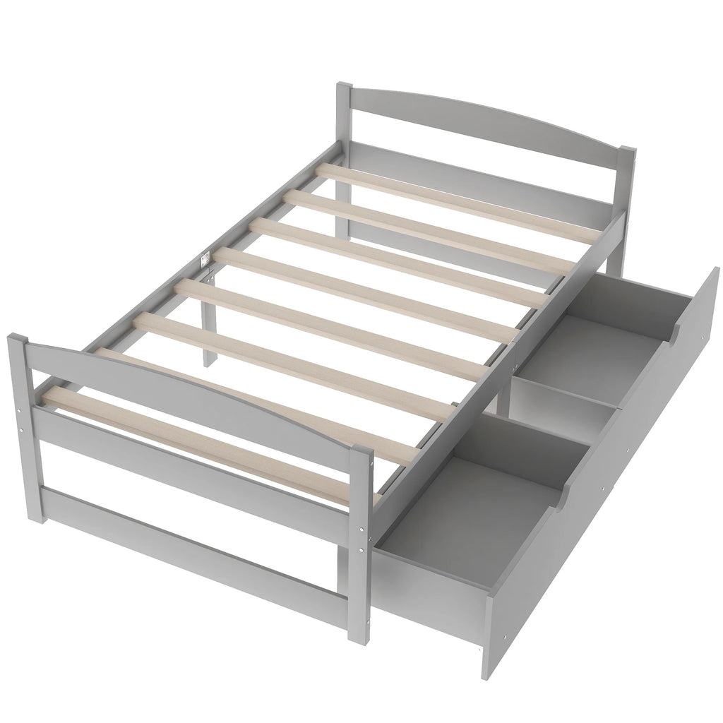 Euroco Twin Size Wooden Daybed with 2 Storage Drawers for Kids Bedroom, Gray