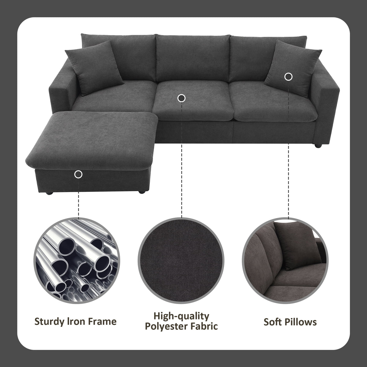 Harper & Bright Designs Modern Sectional Sofa 3 Seat Couch with Ottoman, Upholstered L Shaped Cloud Couch for Small Space Apartment Office, White