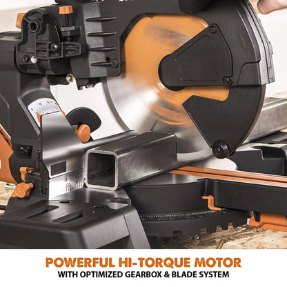 Evolution R255SMS-DB+: Dual Bevel Sliding Miter Saw With 10 in. Multi-Material Cutting Blade