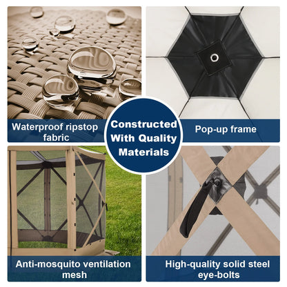 HOTEEL 12x12 Portable Pop-Up Outdoor Camping Gazebo, Screen Tent with Mosquito Nettings, Waterproof, UV, Bite Proof, Removable top Glamping Canopy with Carry Bag, Gray
