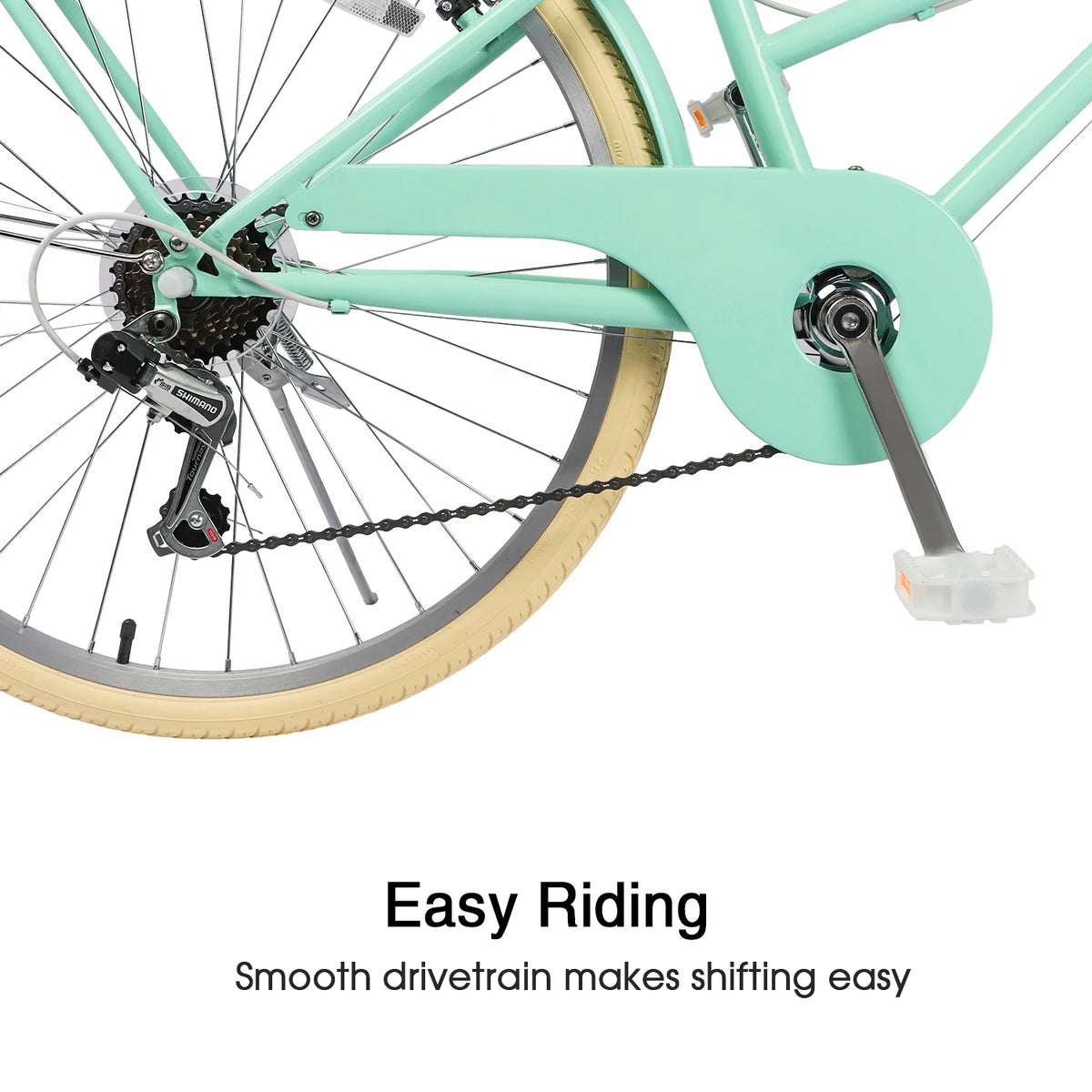 Glerc Missy 24" Girls Cruiser Bike 6-Speed Women's Hybird Bicycle for Ages 7-11 Years, Mint Green
