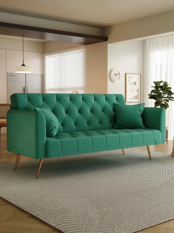 FFH Modern Corduroy Futon Sofa Bed with Adjustable Backrest,Convertible Loveseat Sleeper,Soft Couch with Drop-Down Table and Cup Holder for Living room,Pink