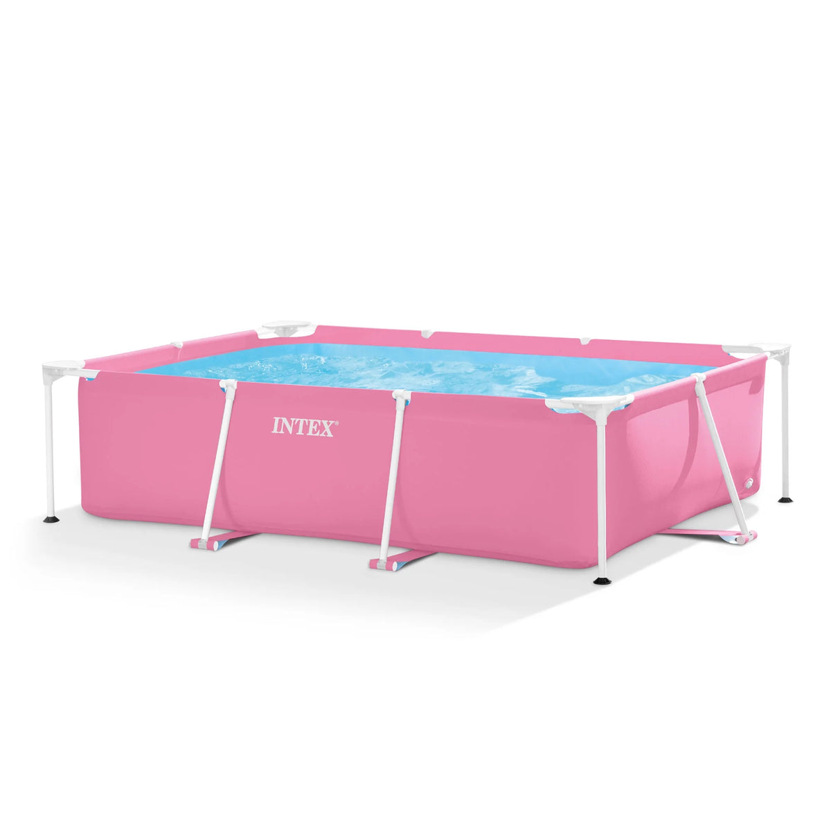 Open Box INTEX Rectangular Metal Frame 7ft x 23in Above Ground Swimming Pool, Pink