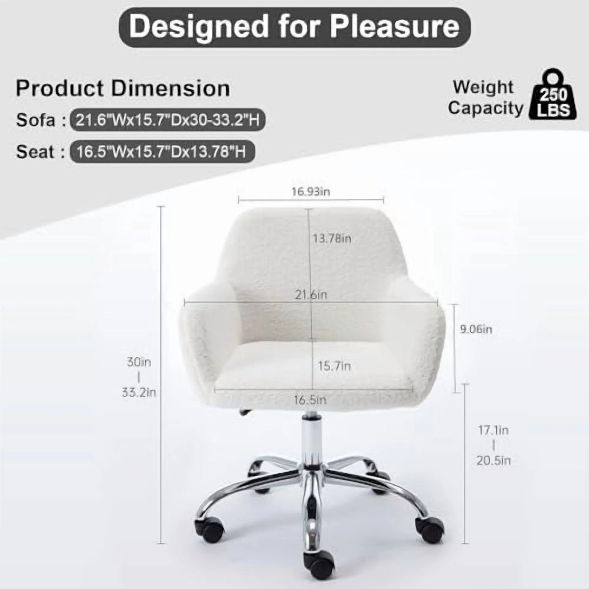 Modern Faux Fur Home Office Chair Height Adjustable, White Desk Chair Vanity Chair for Makeup Room, Rolling Desk Chairs with Wheels, Swivel Furry Cute Desk Chair for Teen Girls Women