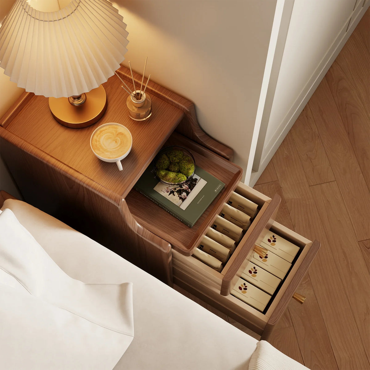 Small Nightstand,Solid Wood Nightstand with Drawers, Walnut Bedside Table for Bedroom