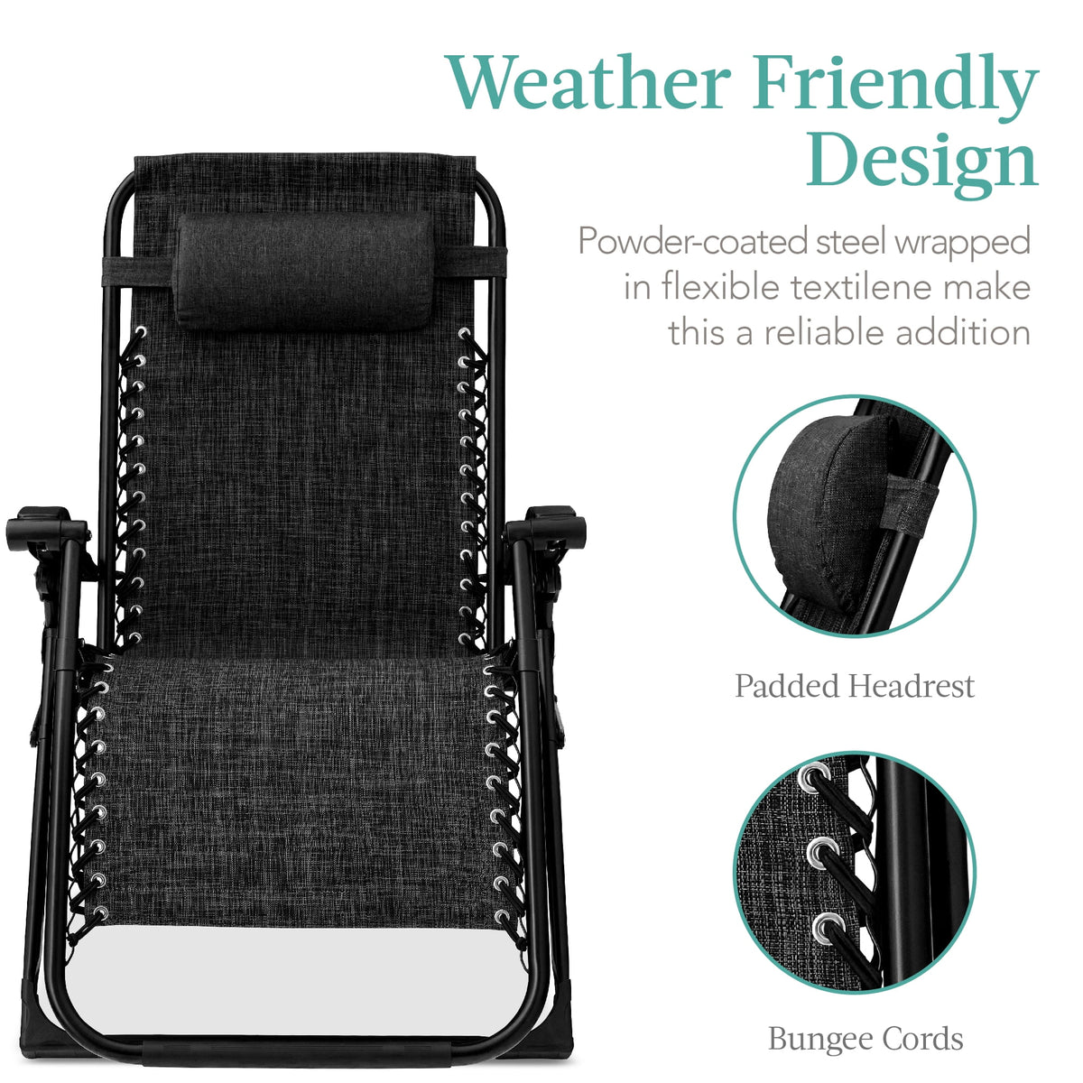 Best Choice Products Oversized Zero Gravity Chair, Folding Recliner w/ Removable Cushion, Side Tray - Fossil Gray