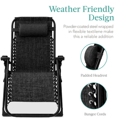 Best Choice Products Oversized Zero Gravity Chair, Folding Recliner w/ Removable Cushion, Side Tray - Fossil Gray