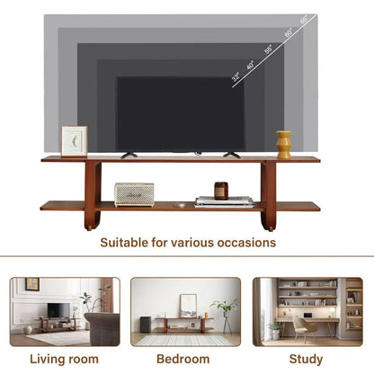 Bamboo TV Stand for Up to 65 Inch, Mid Century Modern Entertainment Center with 2-Tier Open Shelves, Storage Media Console Table for Living Room, Bedroom, Walnut