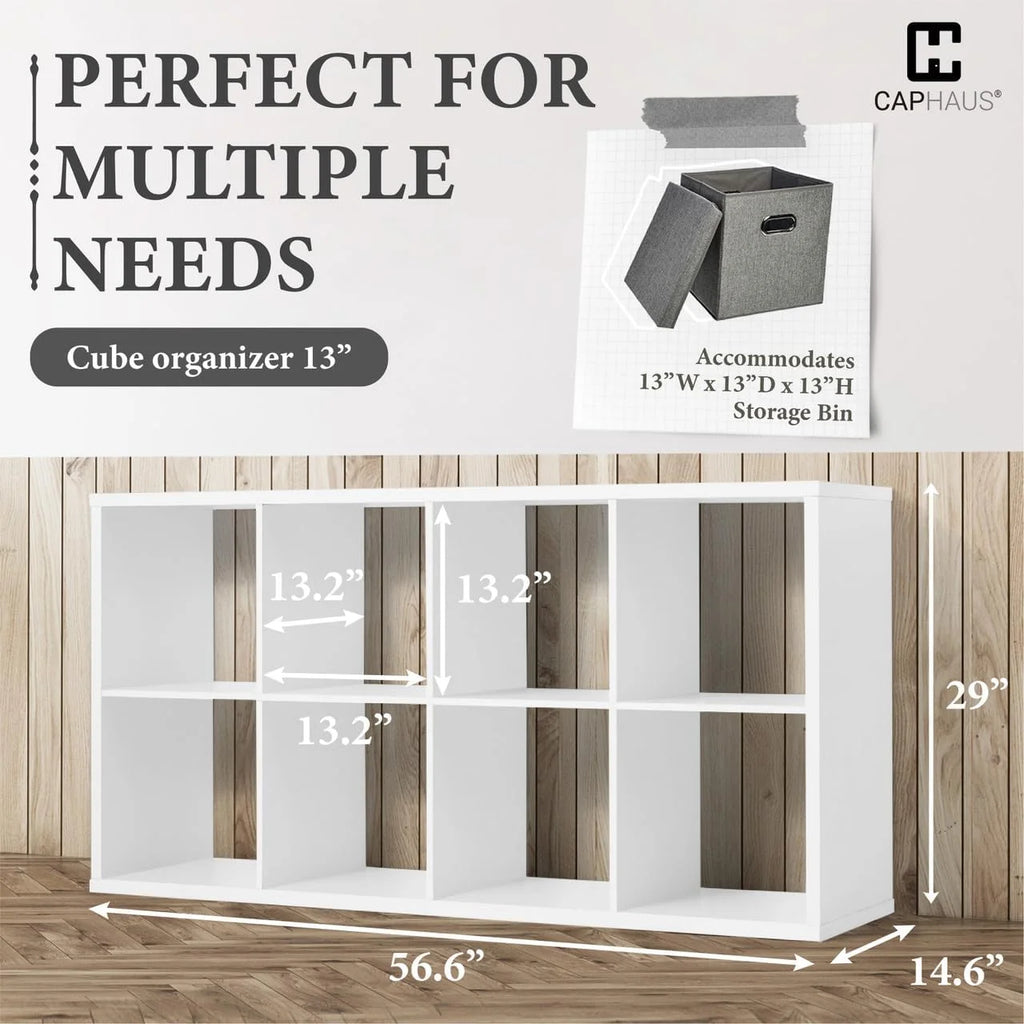Sturdy Room 13-Inch Cube Storage Organizer Shelf, with Extra Thick Exterior Edge, Open Storage Shelf Divider, Bookcase, 6-Cube / 8-Cube / 9-Cube, Colors Available in Grey Oak and White