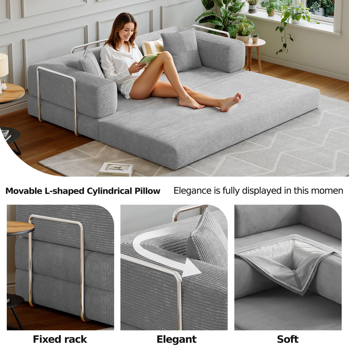 Convertible Sleeper Sofa Bed,Compressed Floor Boneless Couch,Modular Modern Corduroy Sofa for Living Room Bedroom -with Fixed-Shape Frame and Support Armrest,Easy Assembly(Green)