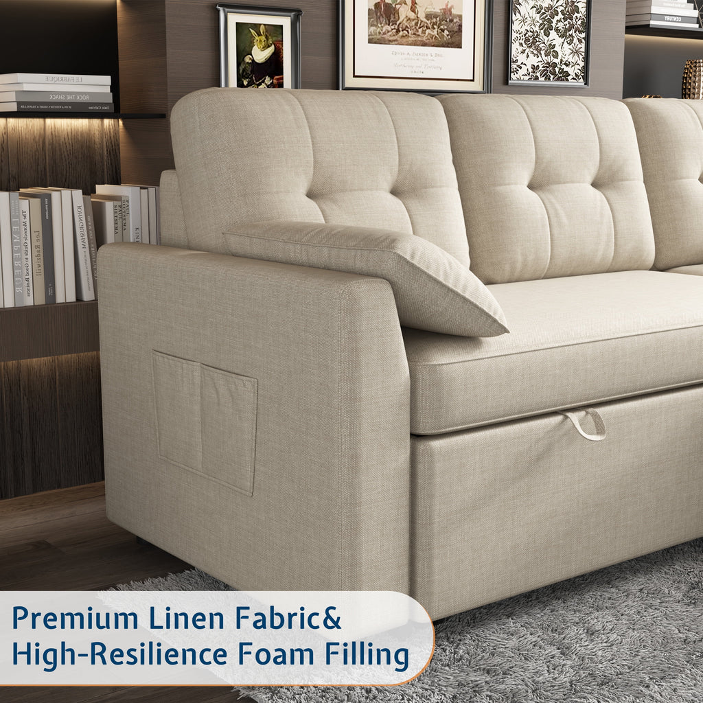 VANACC Sectional Sofa Bed with Storage and Soft Seat ,Reversible Pull Out Couch for Living Room,Beige