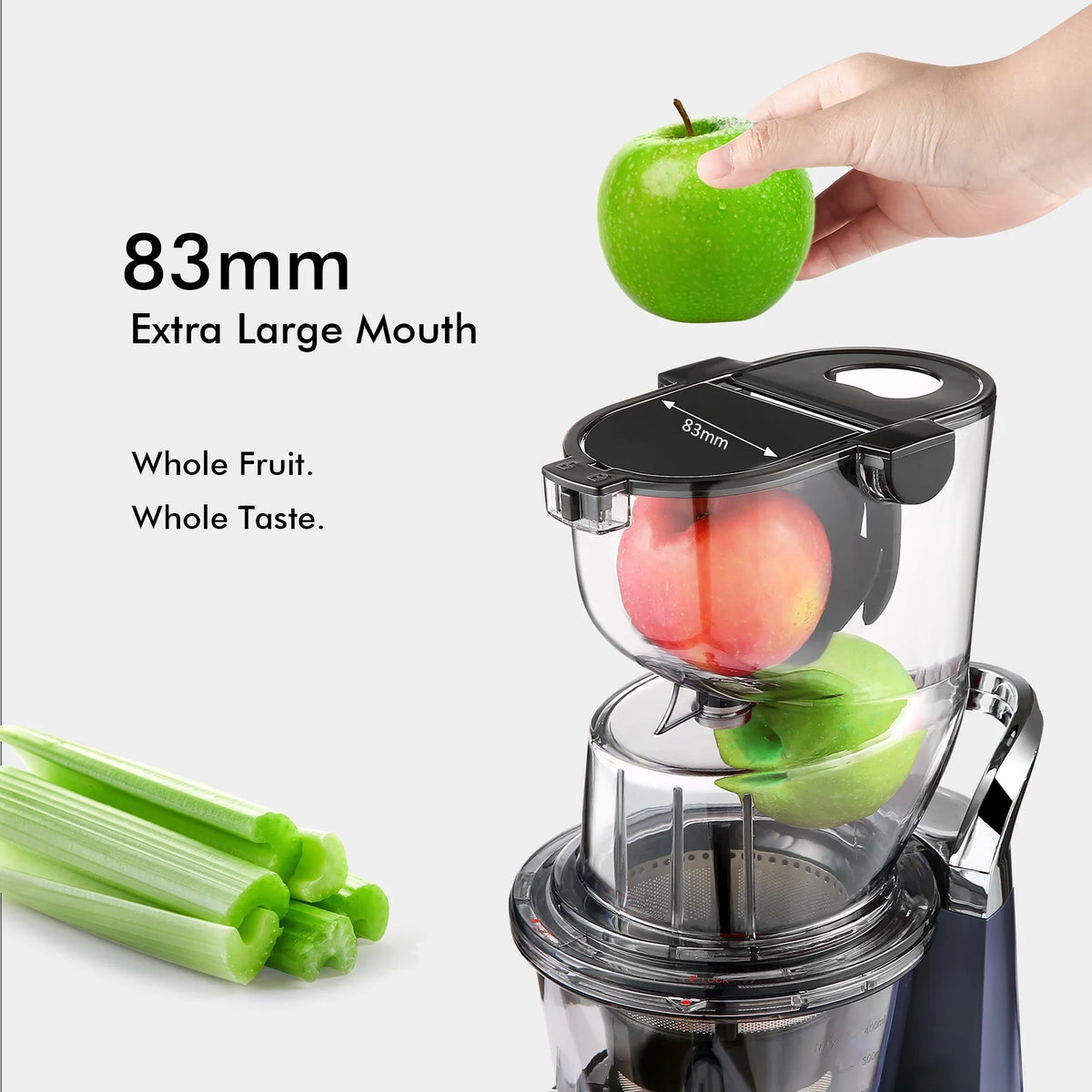SIFENE 200W Cold Press Juicer Machine for Fruits and Vegetables, Masticating Juice Maker with 83mm Wide Chute, High Yield, Easy Clean, Gray