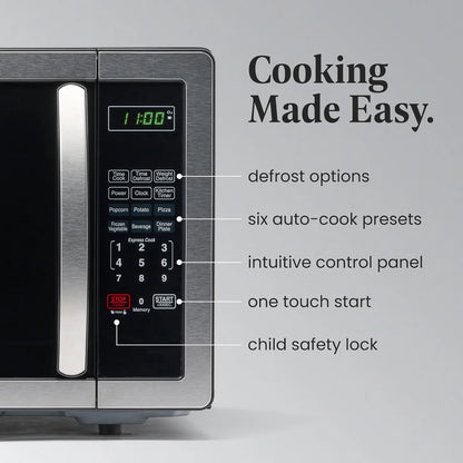 Farberware Stainless Steel Countertop Microwave Oven with Child Lock, 1.1 Cu Ft Black Stainless