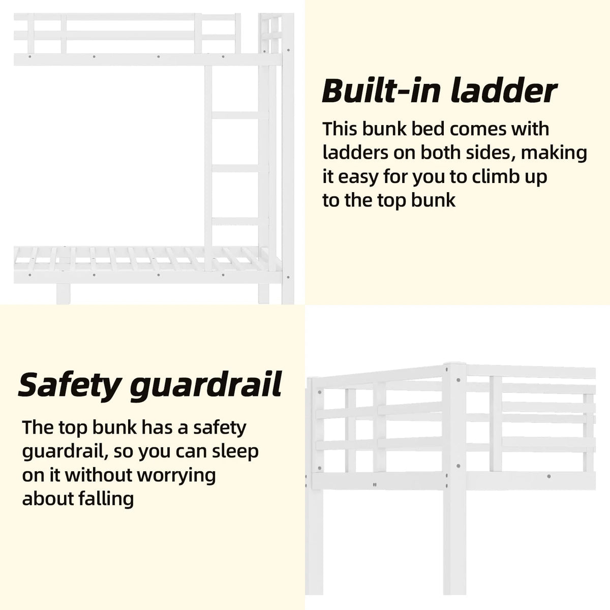 Miniyam Full over Full Metal Bunk Bed Frame with Dual Guardrails and Ladders, Heavy-Duty Quiet Design, Black